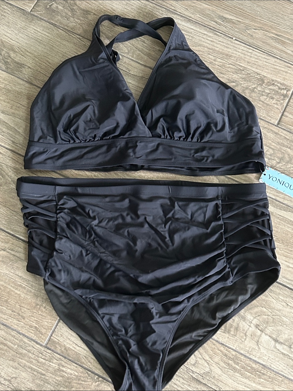 NWT…Black Cross-Back High-Waist Bikini Set